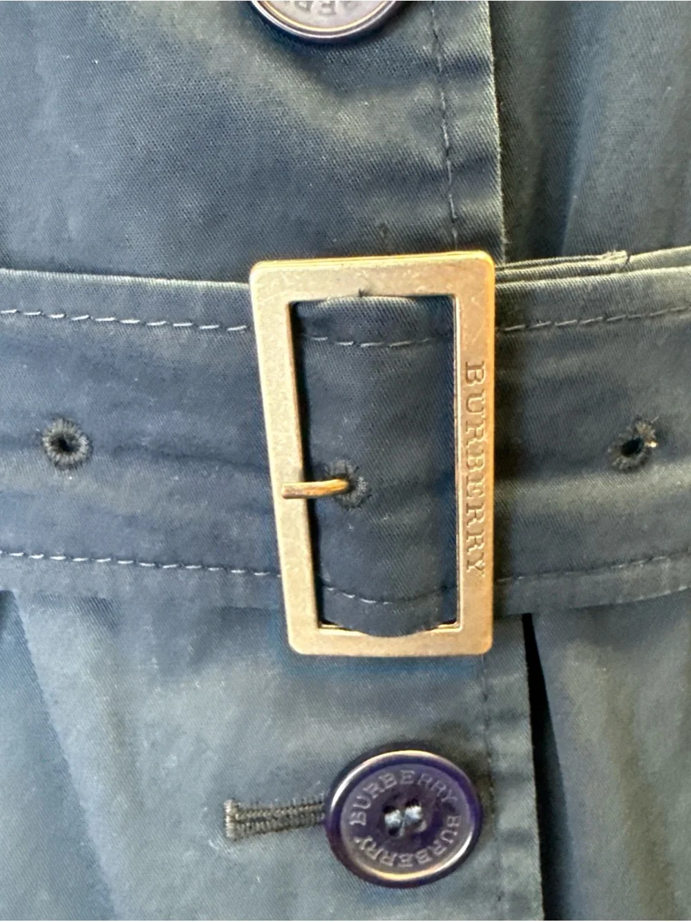 1999 Burberry Navy Blue Belted Trench Coat - Picture 2 of 6